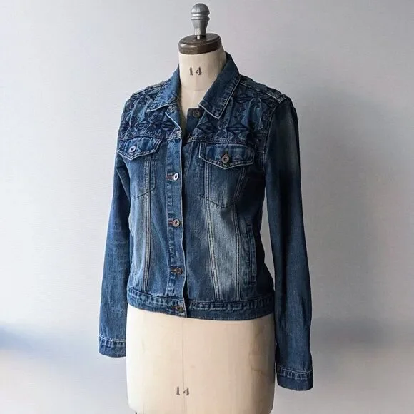 Embroidered Dark Denim Jacket - Picture 2 of 4